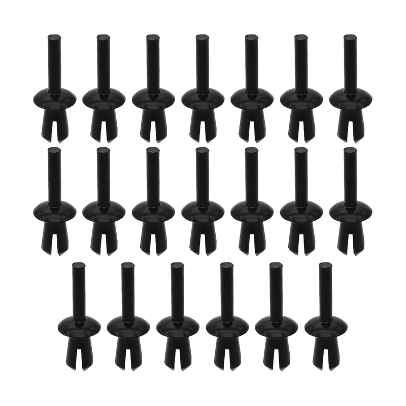 Set of 20 black plastic push rivet clips for wheel arch liners, front view, for BMW E46, E90, F30, F10