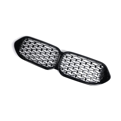 Glossy black diamond-style front kidney grille pair, angled view, for BMW 2 Series F44 (2020+)