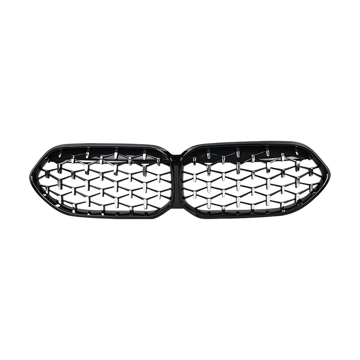 Black and silver diamond-style front kidney grille pair, front view, for BMW 2 Series F44 (2020+)