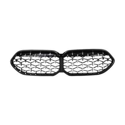 Black and silver diamond-style front kidney grille pair, front view, for BMW 2 Series F44 (2020+)