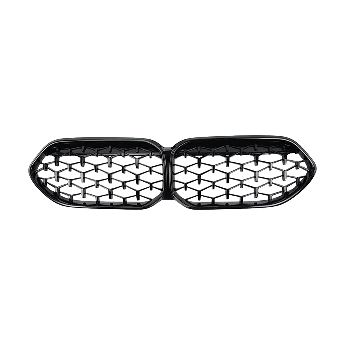 Glossy black diamond-style front kidney grille pair, front view, for BMW 2 Series F44 (2020+)