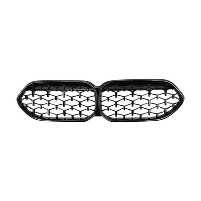 Glossy black diamond-style front kidney grille pair, front view, for BMW 2 Series F44 (2020+)