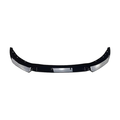 Gloss black three piece front bumper lip, assembled front view, for BMW G20 / G21 non M Sport