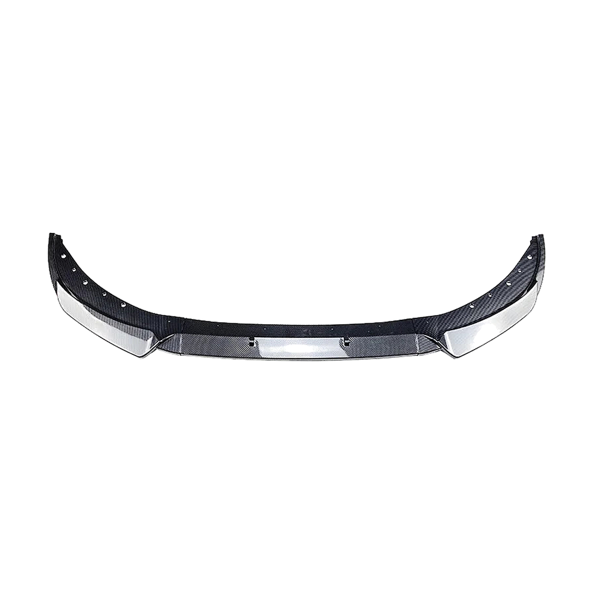 Carbon fiber look three piece front bumper lip, assembled front view, for BMW G20 / G21 non M Sport