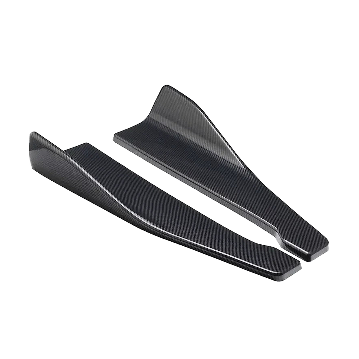 Carbon fiber look side skirt extension winglets, 48 cm pair, angled view, universal fit for BMW