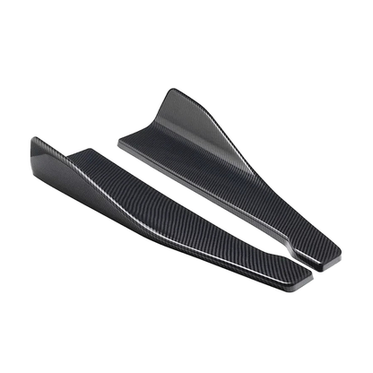 Carbon fiber look side skirt extension winglets, 48 cm pair, angled view, universal fit for BMW