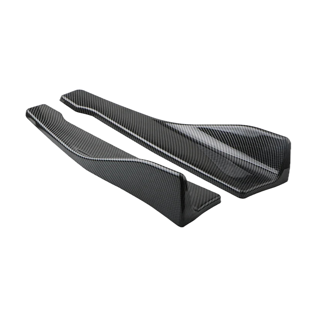 Carbon fiber look side skirt winglets pair, view along the fins, universal fit for BMW