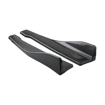 Carbon fiber look side skirt winglets pair, view along the fins, universal fit for BMW