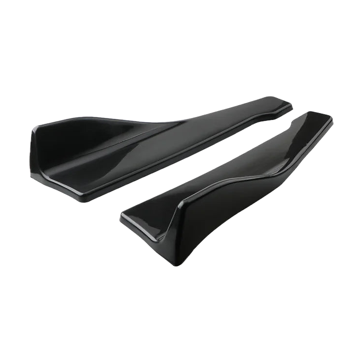 Gloss black side skirt winglets pair, inner side view, universal fit for BMW