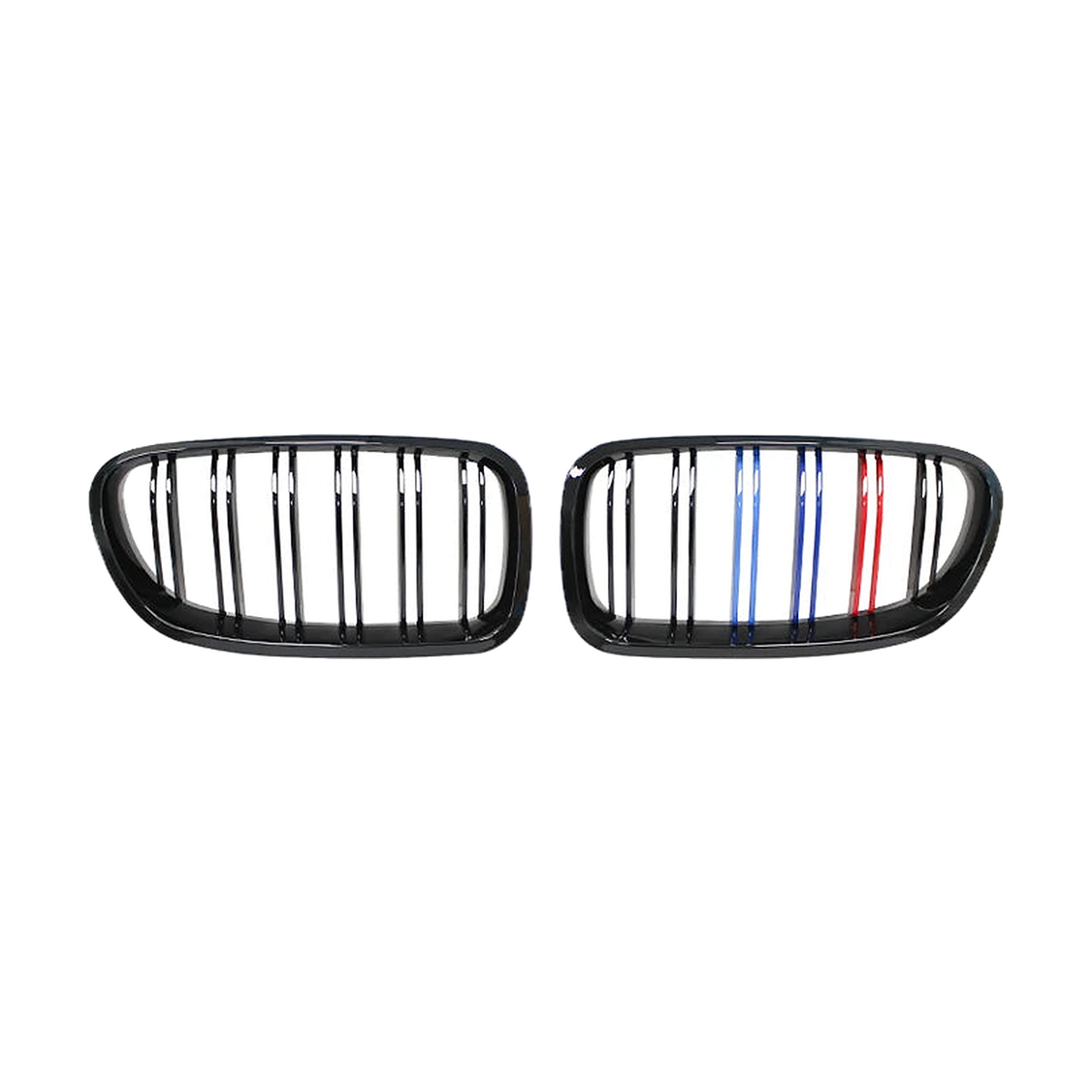 Gloss black double slat kidney grilles with tri color M stripes for BMW 5 Series F10 / F11 / F18, front view