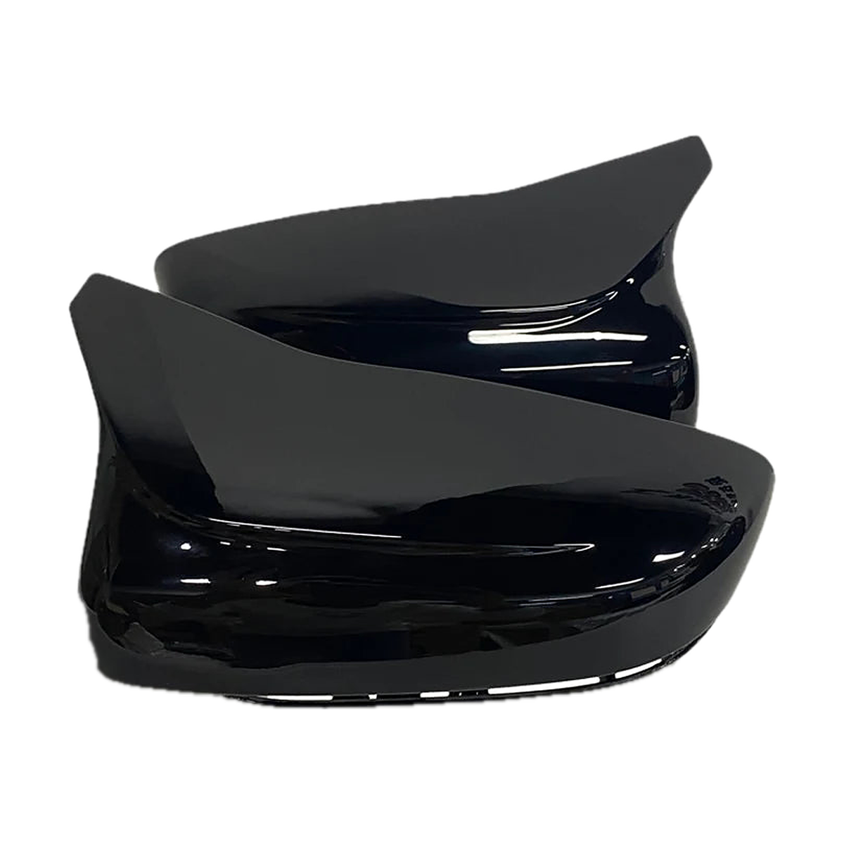 Gloss black mirror cap pair for BMW G20 / G21 / G30 / G31 / G32 / G11 / G14, angled view