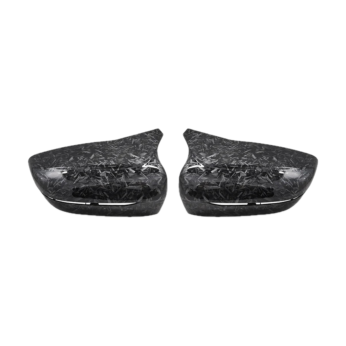 Forged carbon look mirror cap pair for BMW G20 / G21 / G30 / G31 / G32 / G11 / G14, front view