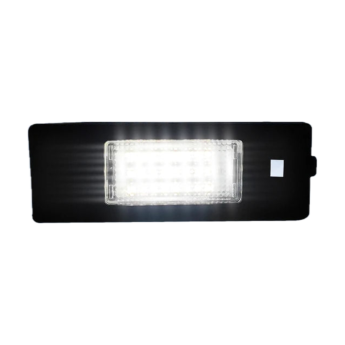 LED number plate light lit in 6000K white, front view, for BMW E81, E87, E63, E64, F12, F13, Z4 E85/E86