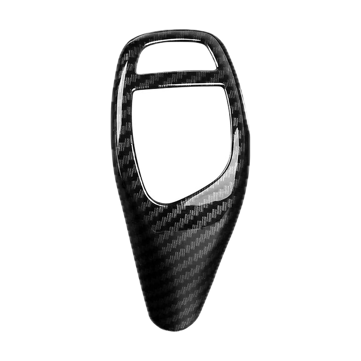 Carbon fibre pattern gear selector knob cover with top frame, front view, for BMW F30 / F31 / F34 / F32 / F33 / F36