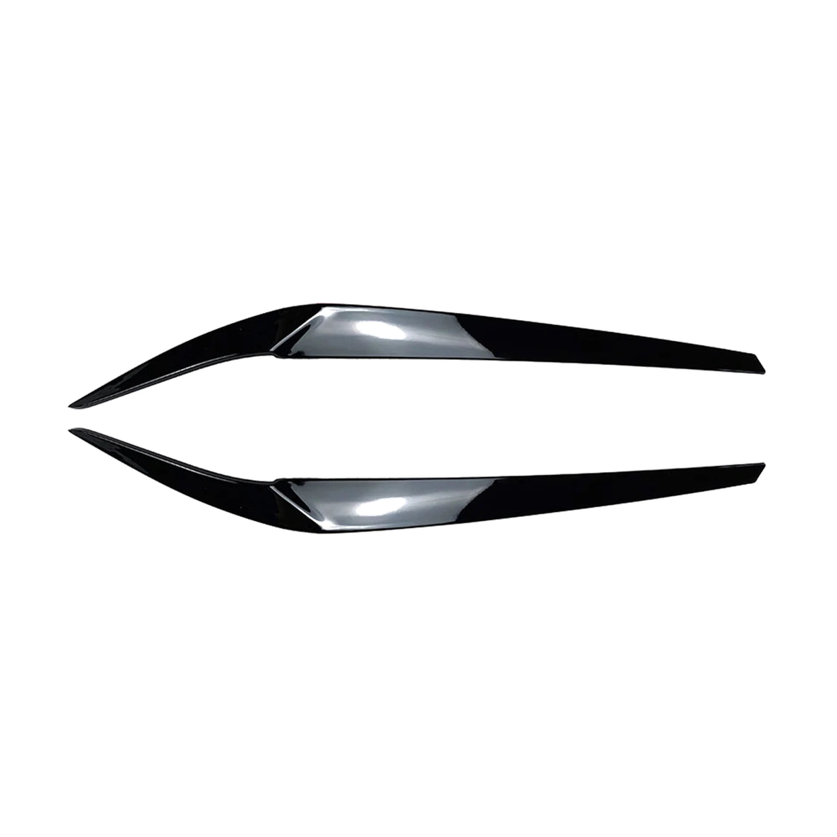 Gloss black headlight eyebrow trim pair for BMW 5 Series G30 / G31 / G38 / F90 M5, front view