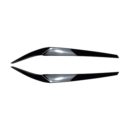 Gloss black headlight eyebrow trim pair for BMW 5 Series G30 / G31 / G38 / F90 M5, front view