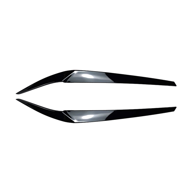 Gloss black headlight eyebrow trim pair for BMW 5 Series G30 / G31 / G38 / F90 M5, front view