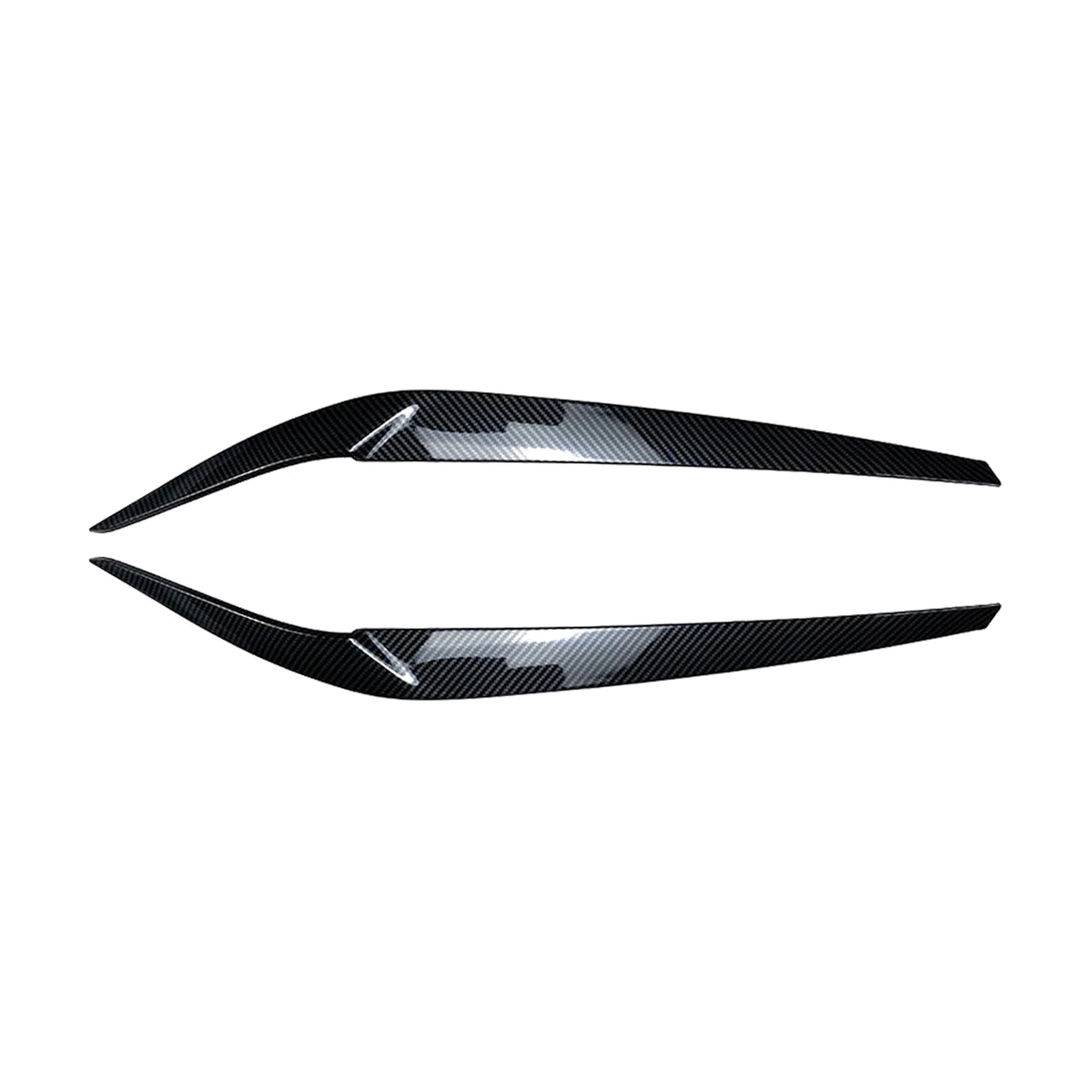Carbon fiber look headlight eyebrow trim pair for BMW 5 Series G30 / G31 / G38 / F90 M5, front view