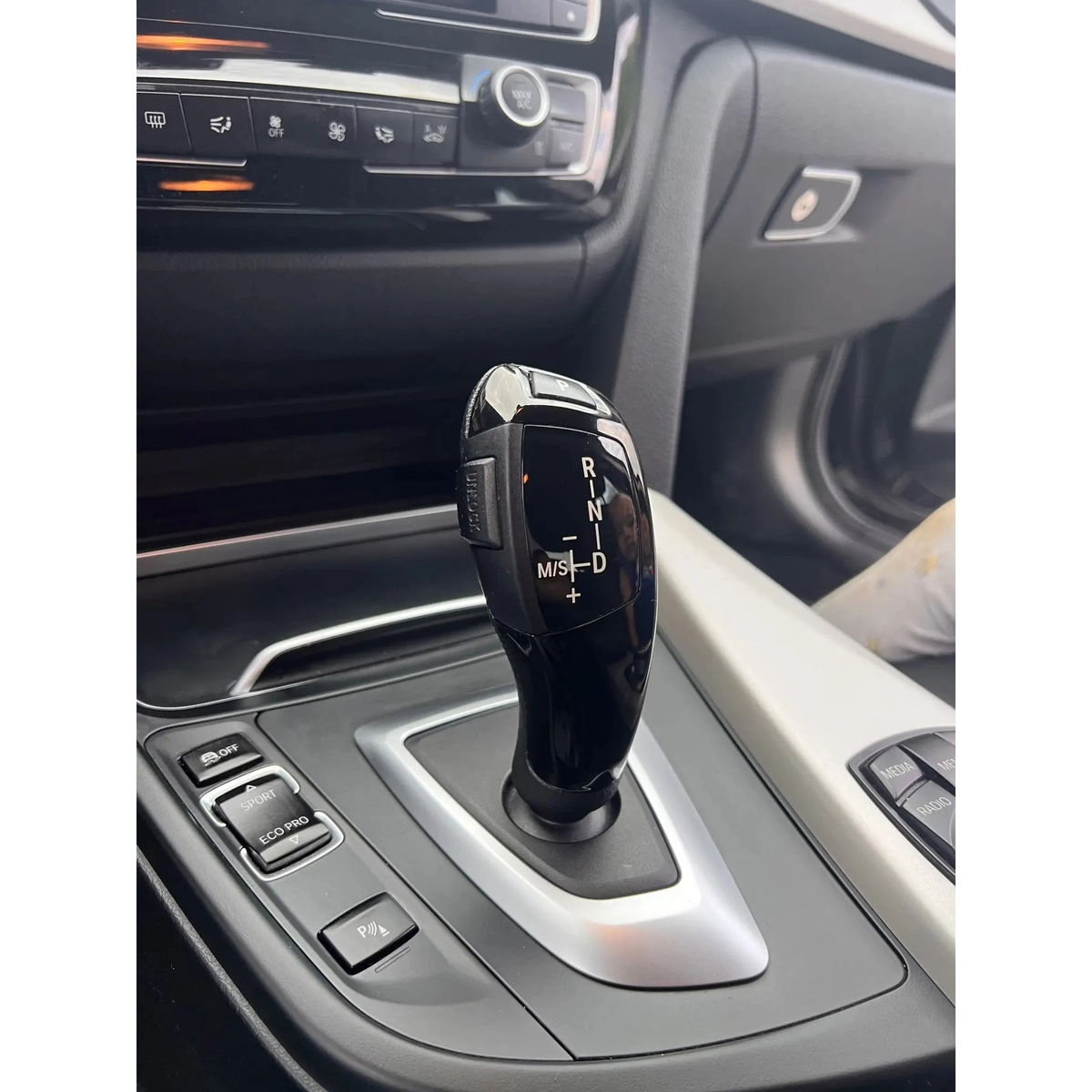 Gear selector cover installed on a BMW automatic shifter, for BMW F20, F22, F30, F10, F01, F25, F26 (2009-2018)
