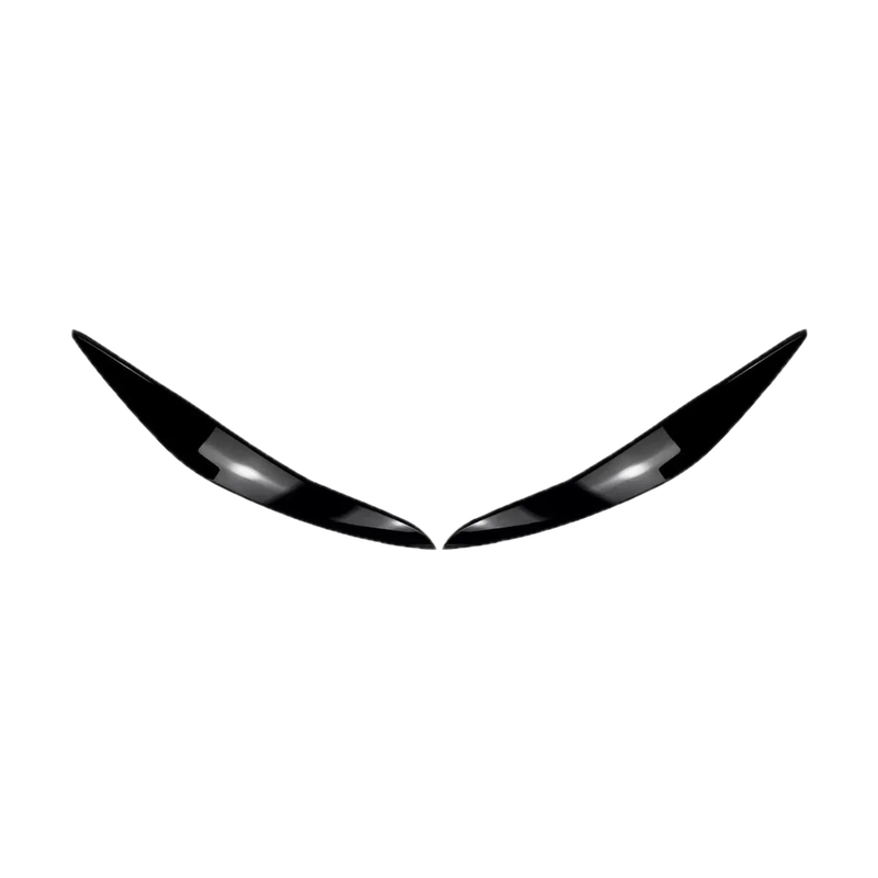 Gloss black headlight eyebrow covers, front view of pair, for BMW 5 Series F10 Pre-LCI (2010-2013)