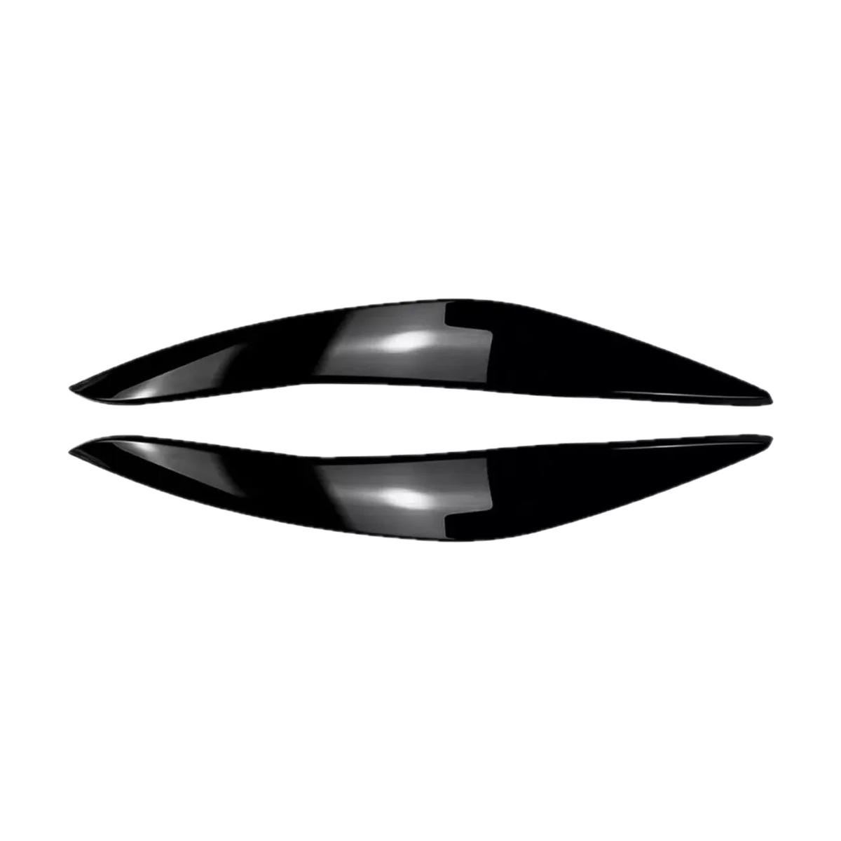 Gloss black headlight eyebrow covers, pair, angled view, for BMW 5 Series F10 Pre-LCI (2010-2013)