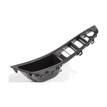 Carbon fiber look door pull handle trim insert, underside view, for BMW 5 Series F10/F11/F18 (2010-2017)