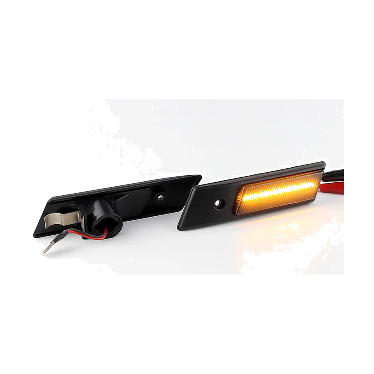 Smoked lens LED side marker light, sequential dynamic turn signal, lit, for BMW E32, E34, E36 (1986-1996)
