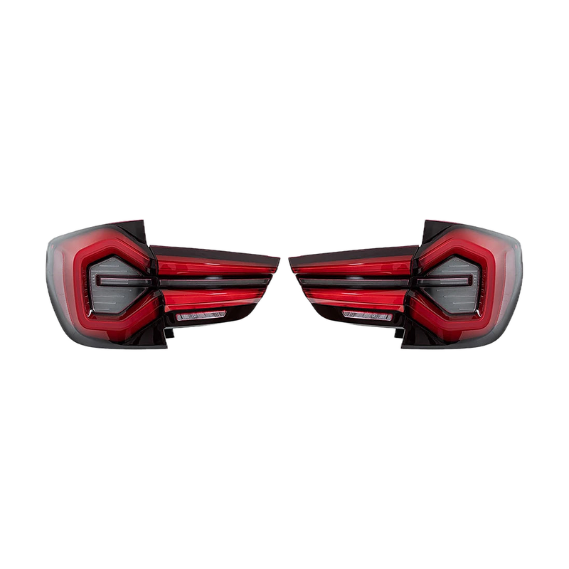 G01 style LED tail light set, left and right sides with smoked red lenses, rear view, for BMW X3 F25