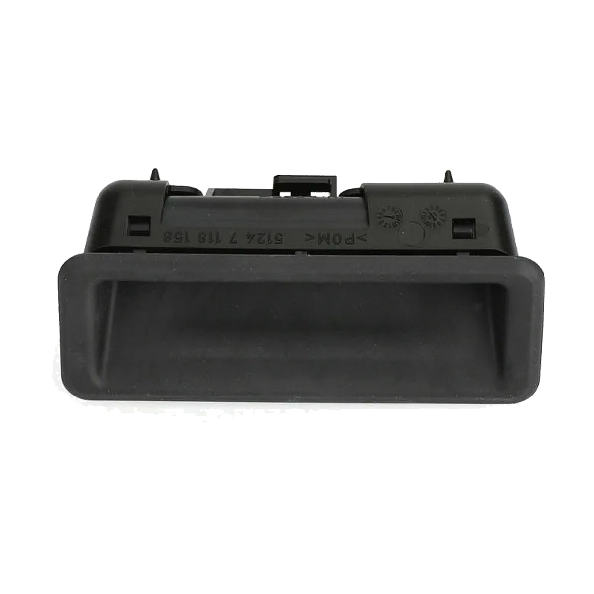 Black boot lid release switch, front angled view, for BMW E82, E90, E92, E60, E70, E71, E84 (2005-2015)