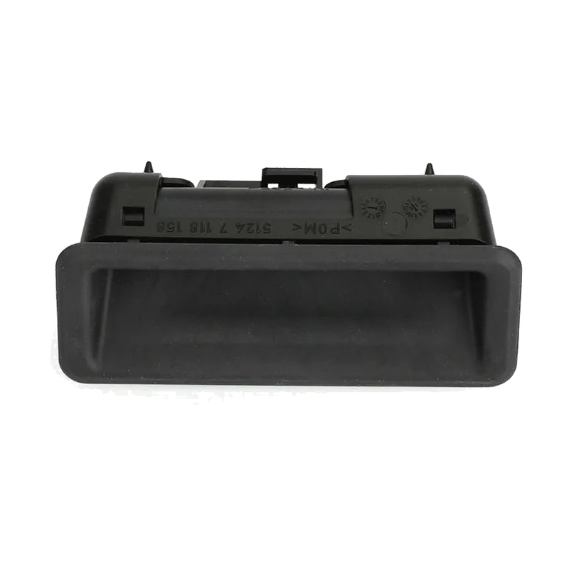Black boot lid release switch, front angled view, for BMW E82, E90, E92, E60, E70, E71, E84 (2005-2015)
