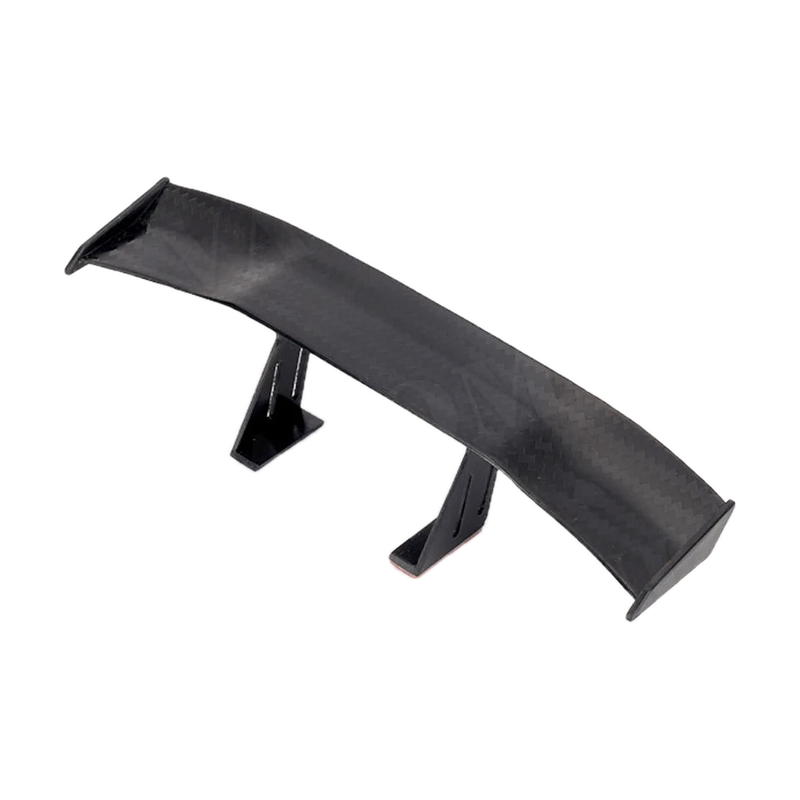 Black mini GT wing spoiler decoration, angled view, universal fit for BMW