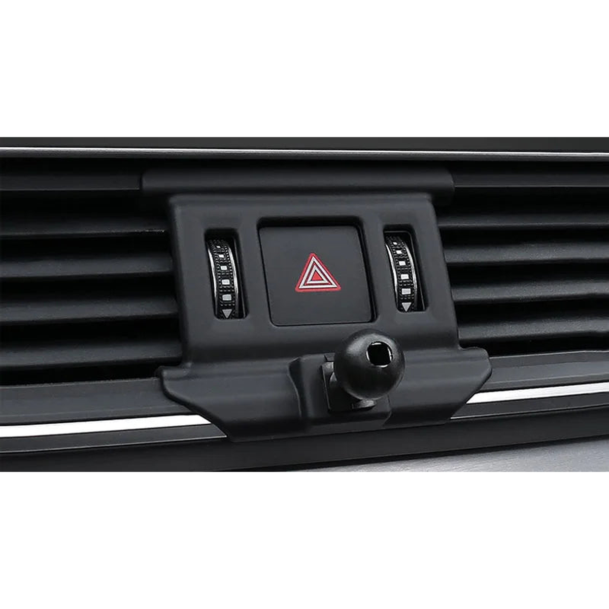 Phone mount base with 17 mm ball fitted to the centre air vent around the hazard switch, for BMW 1-7 Series and X1-X6