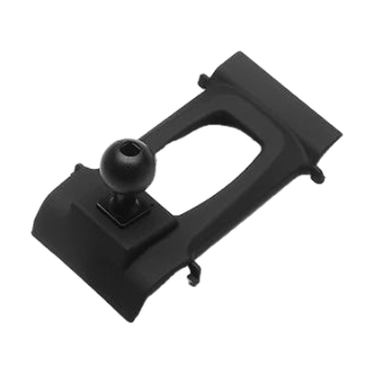 Black clip in phone mount frame with 17 mm ball, angled view, for BMW 1/2 Series 2017-2022