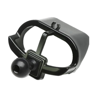 Black loop style phone mount base with 17 mm ball, three quarter view, for MINI