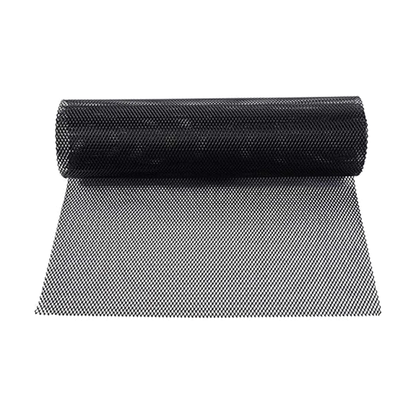 Black aluminium grille mesh sheet rolled and unrolled to show mesh, universal fit for BMW