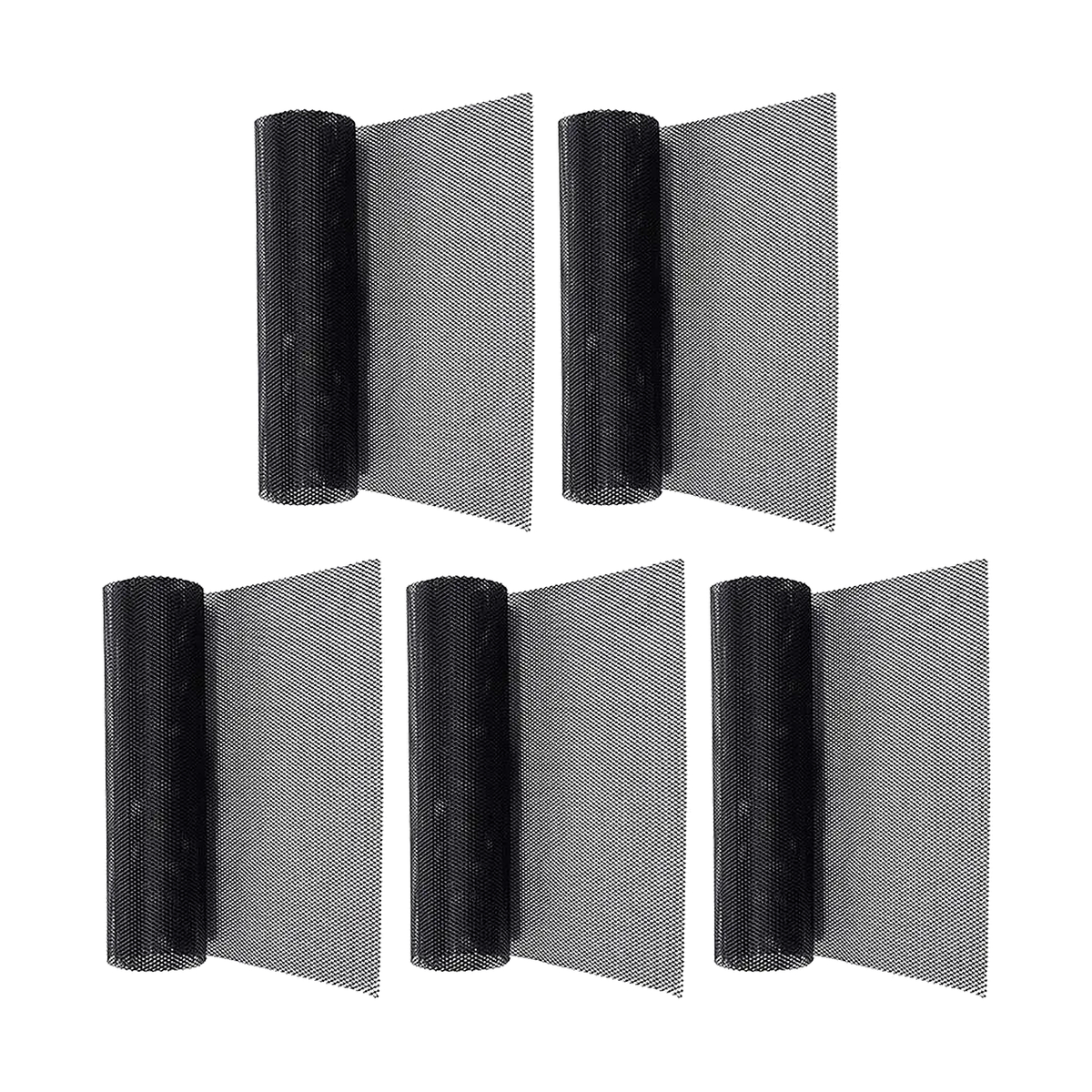 Black aluminium grille mesh sheet, five roll sizes shown together, universal fit for BMW