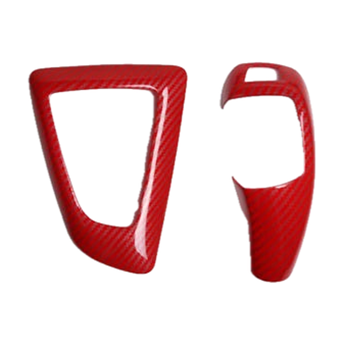 Red carbon fibre gear selector trim, Style A and C pair, left hand drive, for BMW F20, F30, F10, F25, F15 (2009-2021)