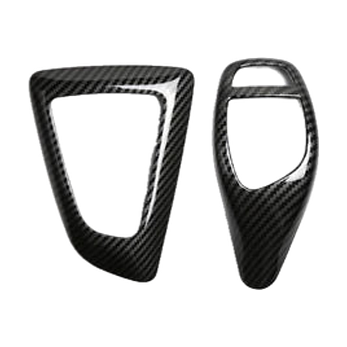 Black carbon fibre gear selector trim, Style B and C pair, left hand drive, for BMW F20, F30, F10, F25, F15 (2009-2021)