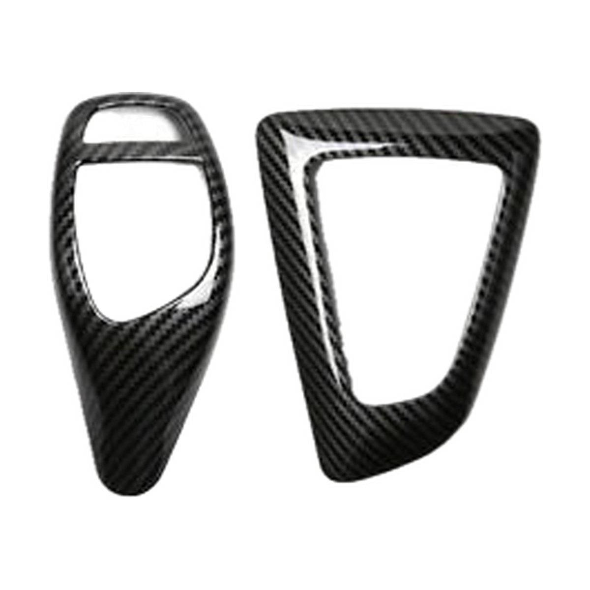 Black carbon fibre gear selector trim, Style B and C pair, right hand drive, for BMW F20, F30, F10, F25, F15 (2009-2021)