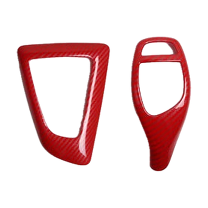 Red carbon fibre gear selector trim, Style B and C pair, left hand drive, for BMW F20, F30, F10, F25, F15 (2009-2021)
