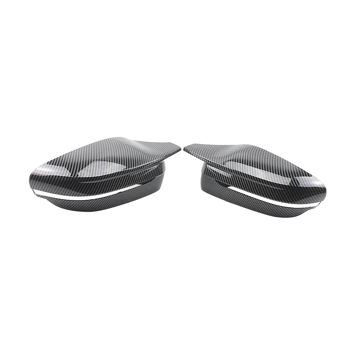 Carbon fiber look mirror cap pair, LHD version, front view, for BMW G20 / G22 / G30 / G11 / G15 / G42