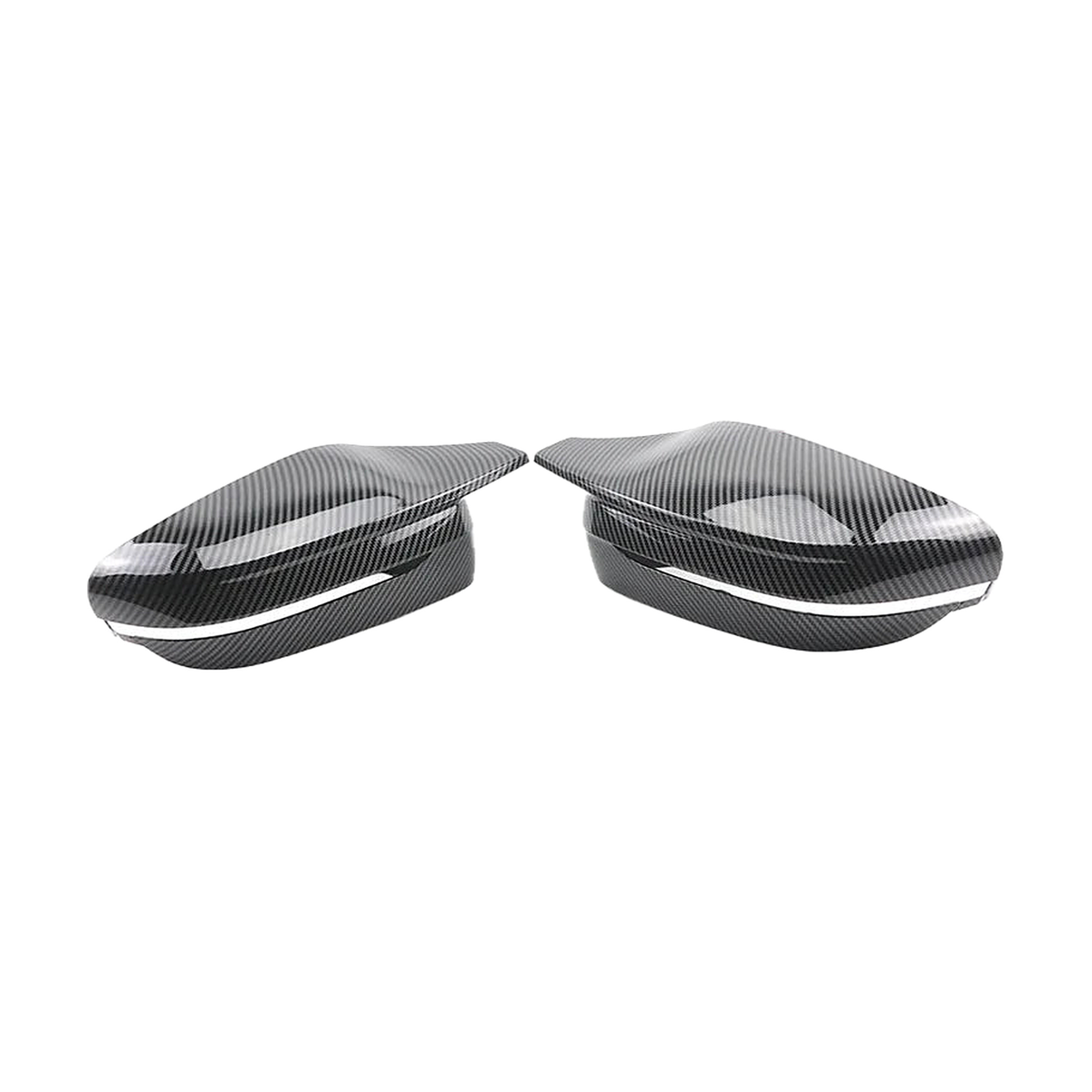 Carbon fiber look mirror cap pair, RHD version, front view, for BMW G20 / G22 / G30 / G11 / G15 / G42