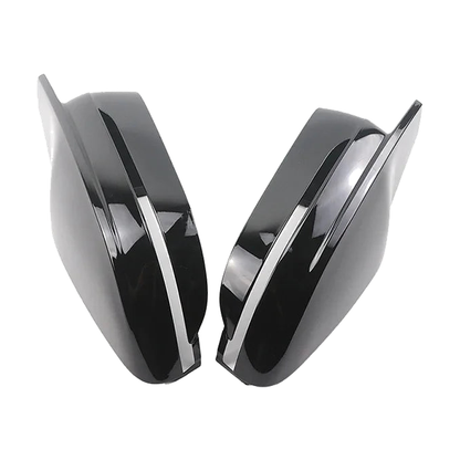Gloss black mirror caps, upright view of both shells, for BMW G20 / G22 / G30 / G11 / G15 / G42