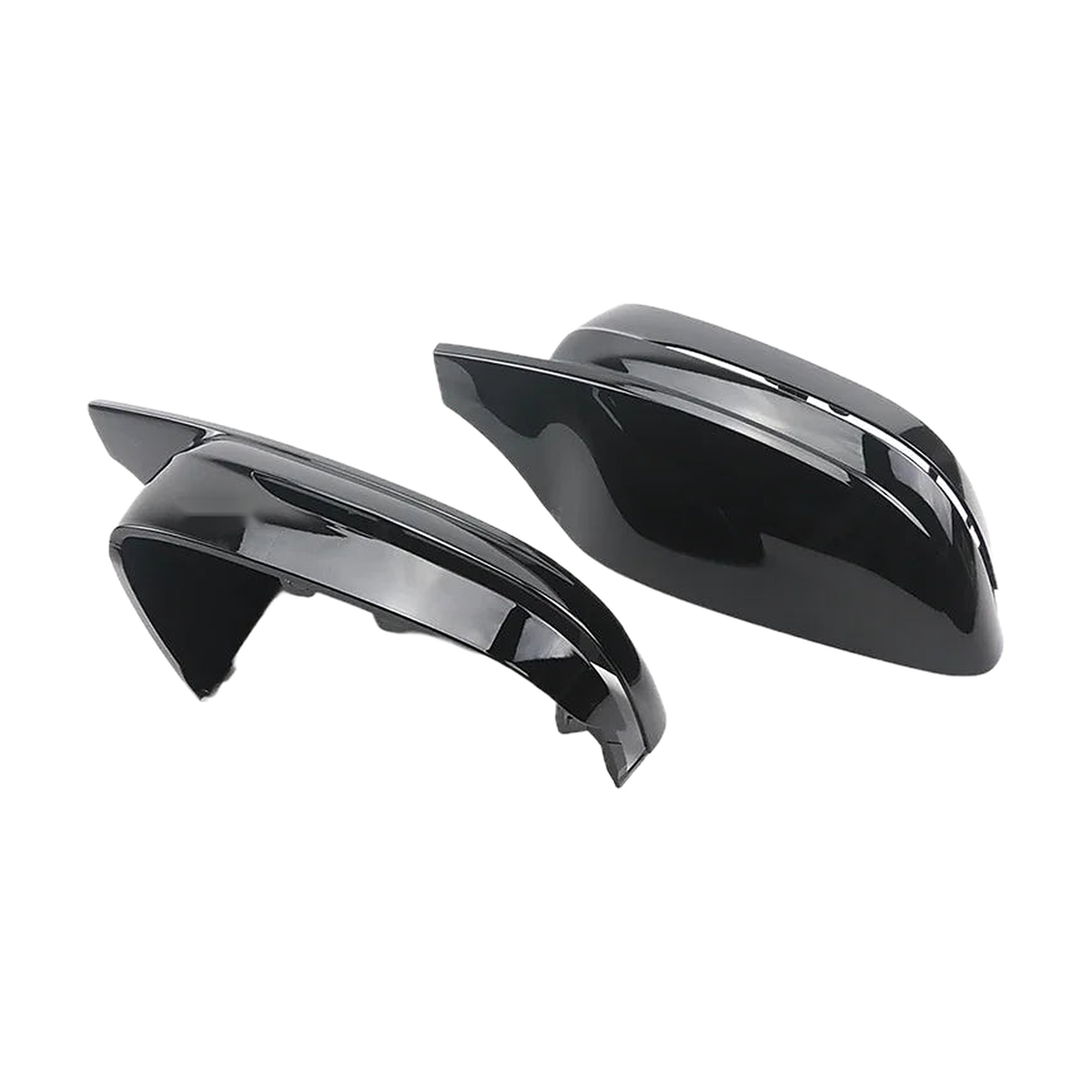 Gloss black mirror caps showing the inner mounting side, for BMW G20 / G22 / G30 / G11 / G15 / G42