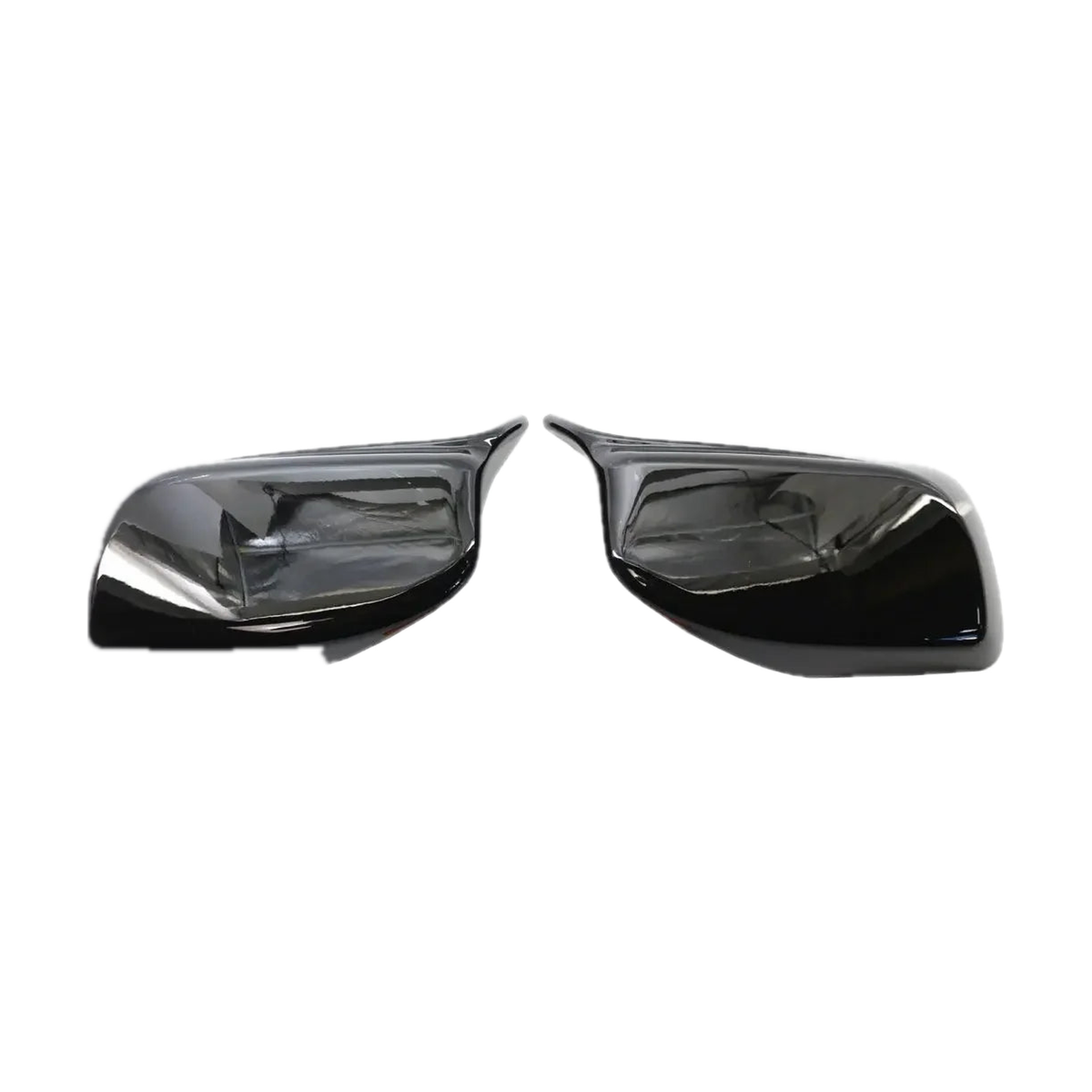 Bright black mirror cover caps pair, front view, for BMW E60 / E61 / E63 / E64 (2004-2008)