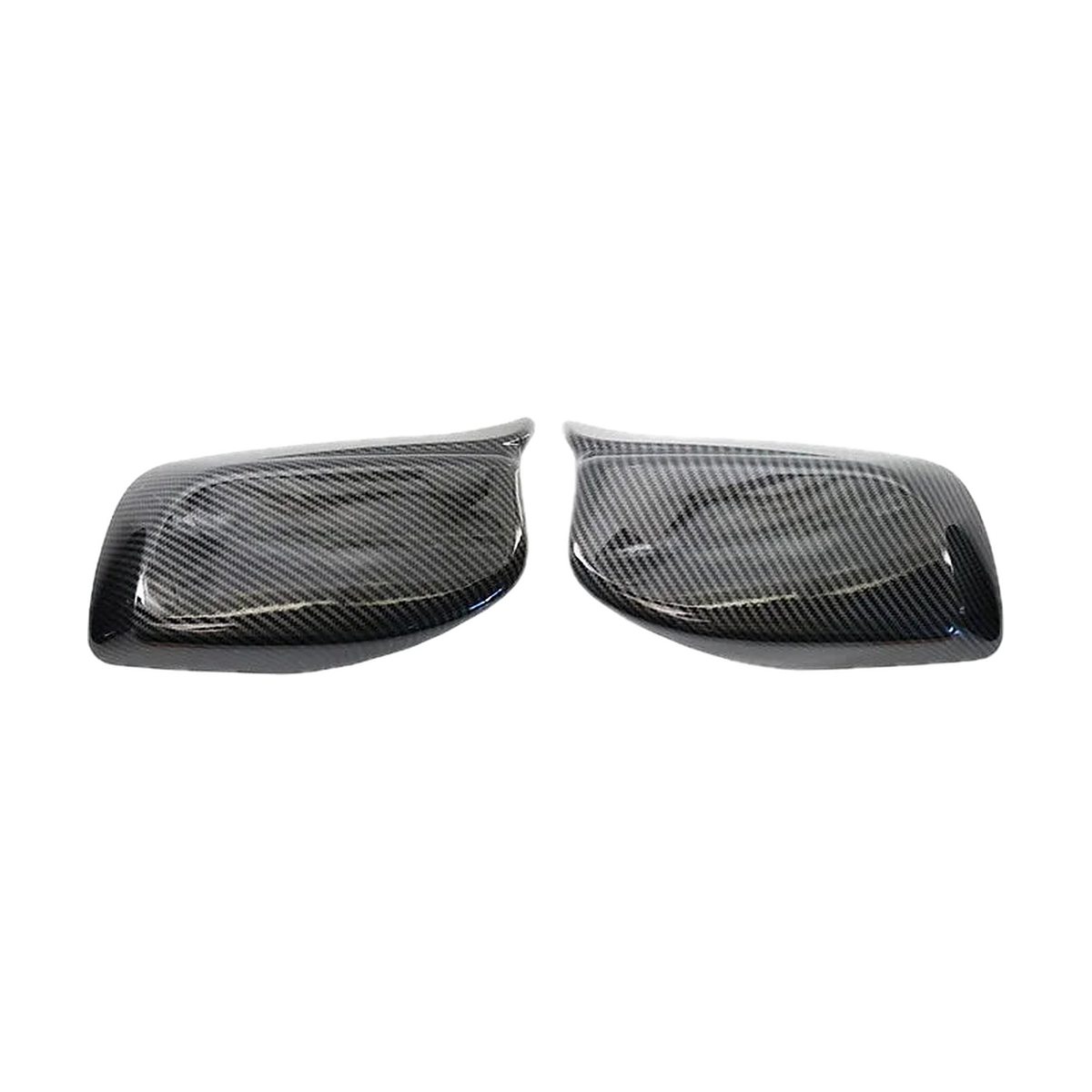 Carbon fiber pattern mirror cover caps pair, front view, for BMW E60 / E61 / E63 / E64 (2004-2008)