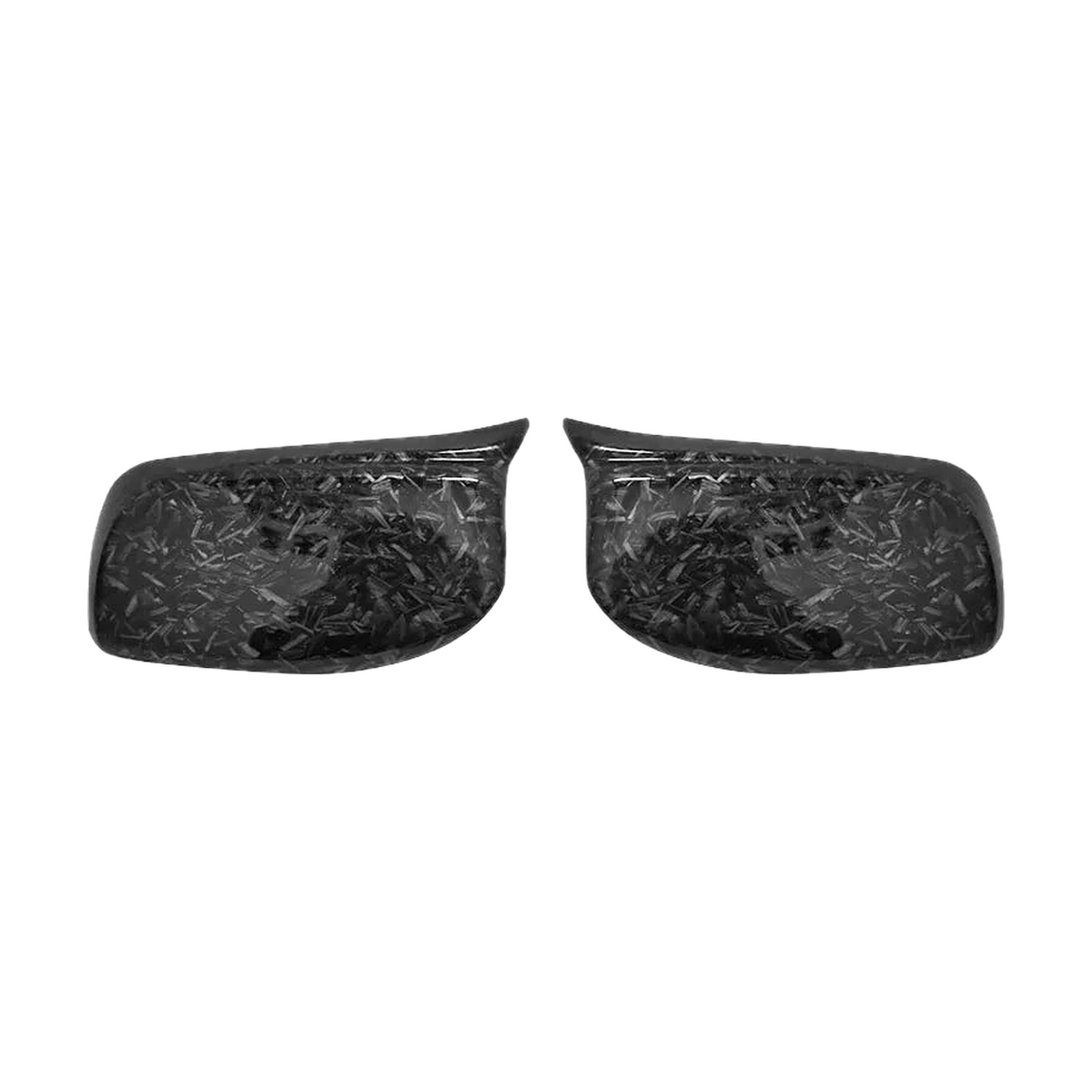 Forged carbon look mirror cover caps pair, front view, for BMW E60 / E61 / E63 / E64 (2004-2008)