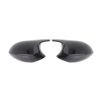 Carbon pattern mirror cap pair, pre LCI version, front view, for BMW E81 / E82 / E87 / E88 / E90 / E91 / E92 / E93
