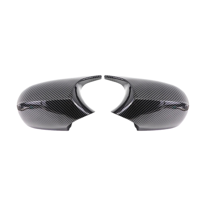 Carbon pattern mirror cap pair, LCI facelift version, front view, for BMW E81 / E82 / E87 / E88 / E90 / E91 / E92 / E93