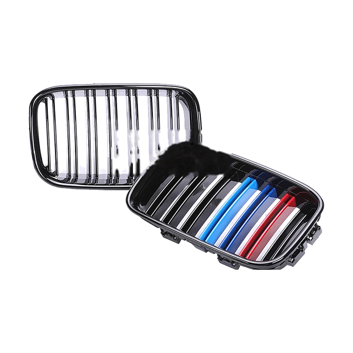 Dual-slat gloss black kidney grille pair with M tricolor stripe for BMW E36 Pre-LCI (1992-1996)